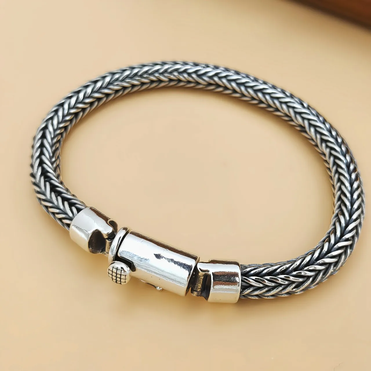 

S925 silver hand-woven sterling silver bracelet retro domineering thick type men's personalized keel Thai silver bracelet