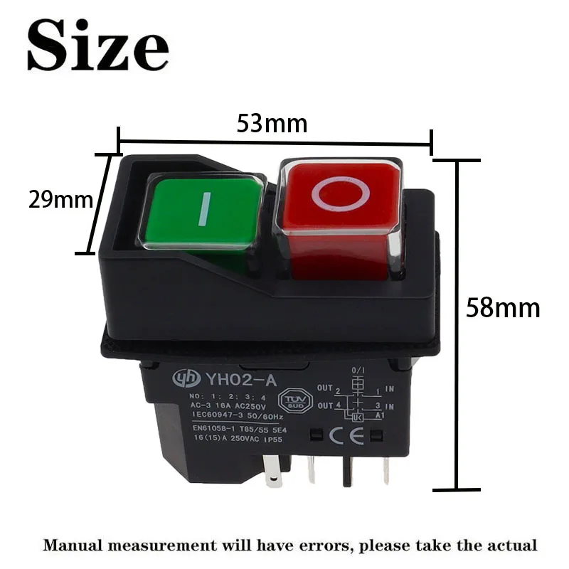 1pcs YH02A 250VAC Electromagnetic Push Button Switches Starter Machine Tool Equipment Waterproof Switch Safety Security IP55 16A