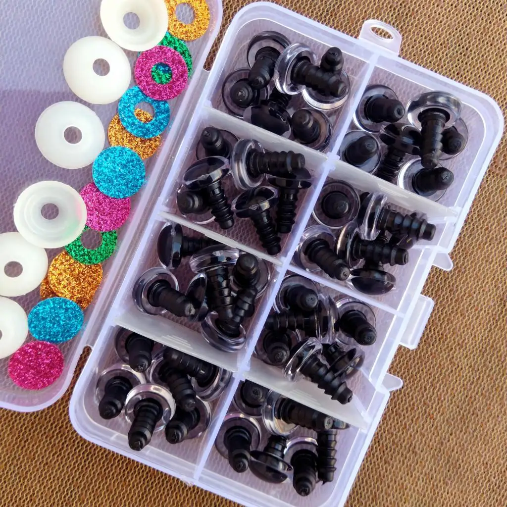 48 stücke 3D DIY Glitter Plüsch Kunststoff Sicherheits Augen Für Spielzeug Amigurumi Puppe Machen Augen Für Puppen Mix Tier Box 12mm – Detail 2