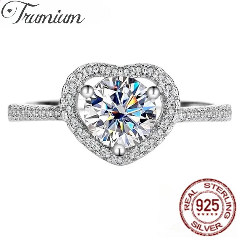 

Trumium 1CT D Color Moissanite VVS1 Diamond Heart Rings for Women Luxury 925 Sterling Silver Engagement Anniversary Fine Jewelry