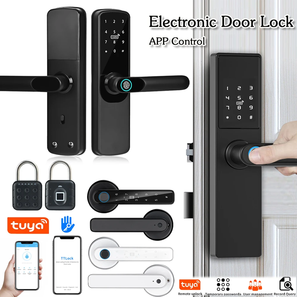 Tuya Wifi Electronic Smart Door Lock with Password Biometric Fingerprint Security Door Lock Anti Peeping Unlocking Keyless Lock