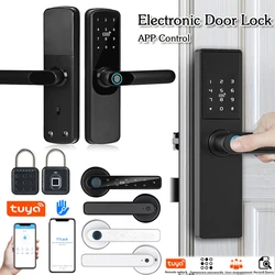 Tuya Wifi Electronic Smart Door Lock with Password Biometric Fingerprint Security Door Lock Anti Peeping Unlocking Keyless Lock