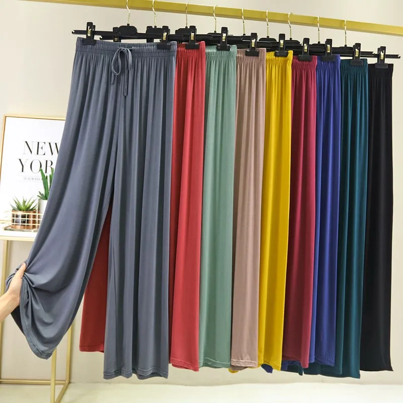 

Женские летние повседневные брюки с высокой талией и широкими штанинами из модала, свободного кроя, больших размеров, прямые, для дома, комфортные, в корейском стиле