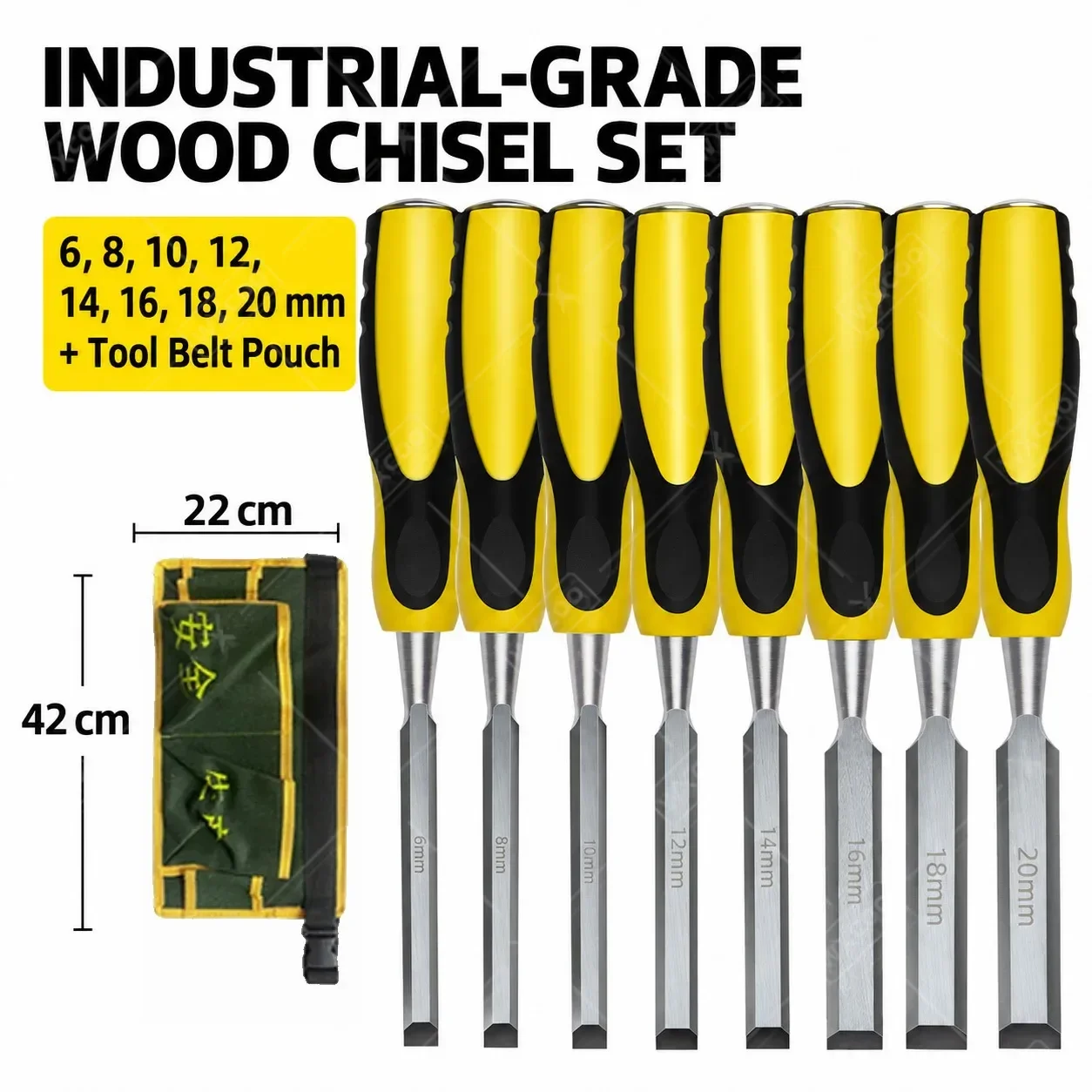 WXCOO Sharp Beveled Steel Flat Wood Chisel Set 6mm To 24mm Ergonomic Handle Professional Woodworking DIY Woodcut Carving Tools