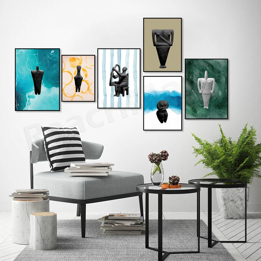Cycladic art print figures, Cycladic icons, Greek art poster, Neolithic icons, minimal art print, canvas print for home decor