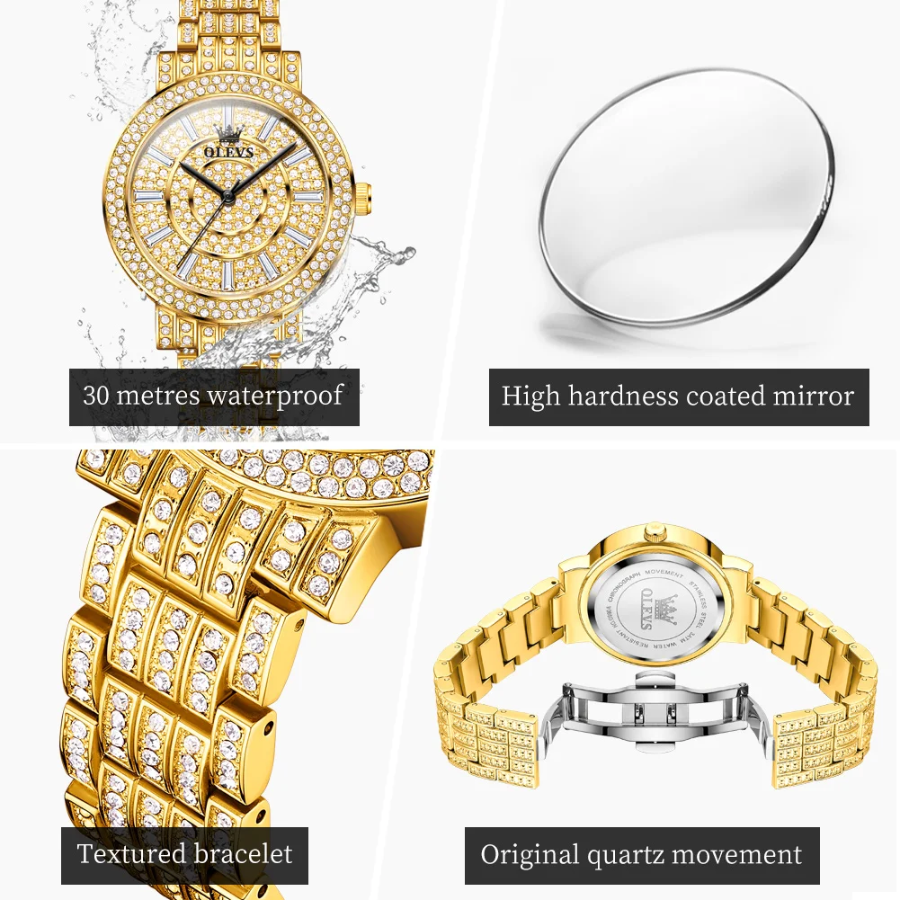 OLEVS 9904 นาฬิกาผู้หญิง Original แฟชั่นนาฬิกาข้อมือควอตซ์กันน้ํา Luminous Diamond Dial BEZEL สุภาพสตรีนาฬิกา Reloj