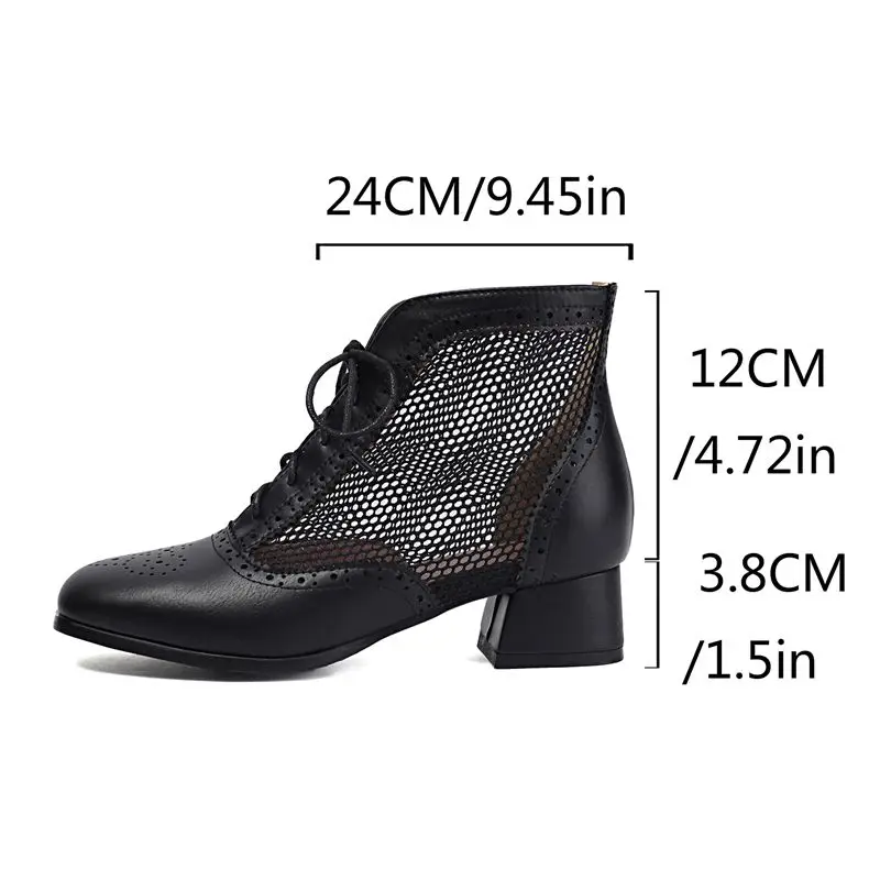 

ORCHA LISA Vintage Women's Ankle Boots Square Toe 3.8cm Block Heel Lace Up Breathable Mesh Fashion Daily Size 41-43 Summer