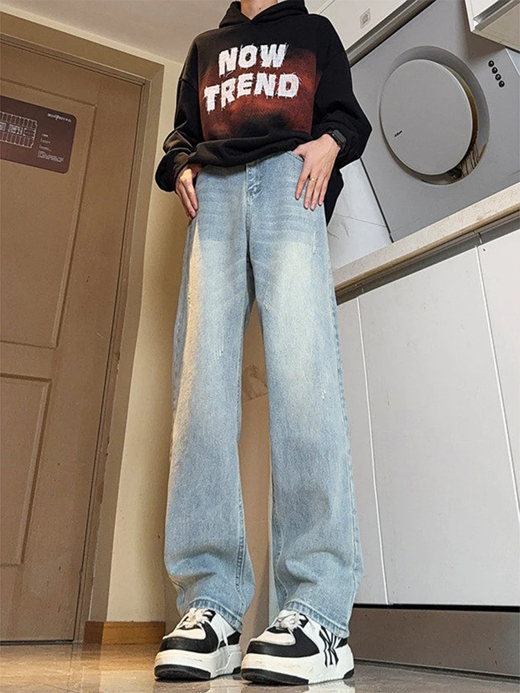 

Waed Denim Jeans Men's Autumn Winter American High Street Vibe Loose Straight Leg Pants Wide Leg Micro Flared Long Trousers