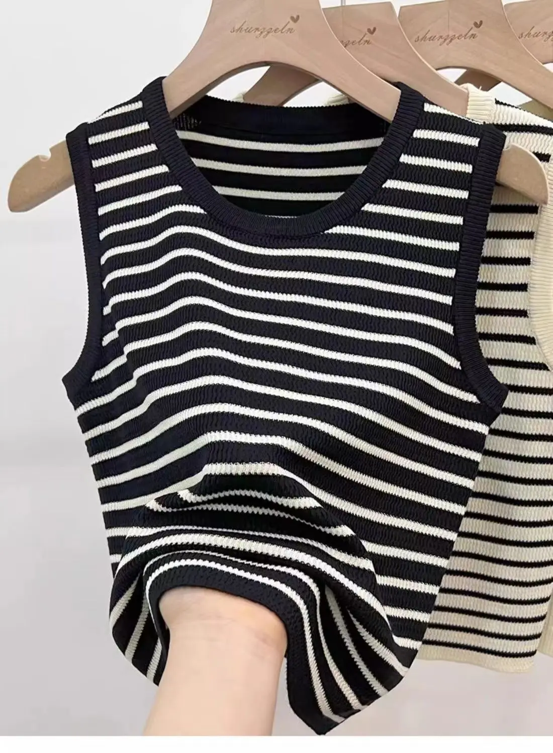 Striped camisole undershirt female inner 2024 new summer outwear ice silk knit bottoming sleeveless tops