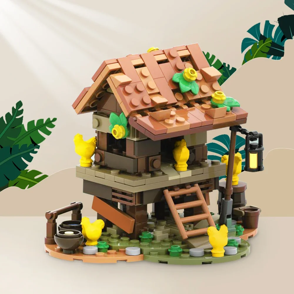 Gobrcks MOC Village Chicken Coop Castle Building Blocks Set Medieval Architectural Street View Bricks Toy For Kids Birthday Gift
