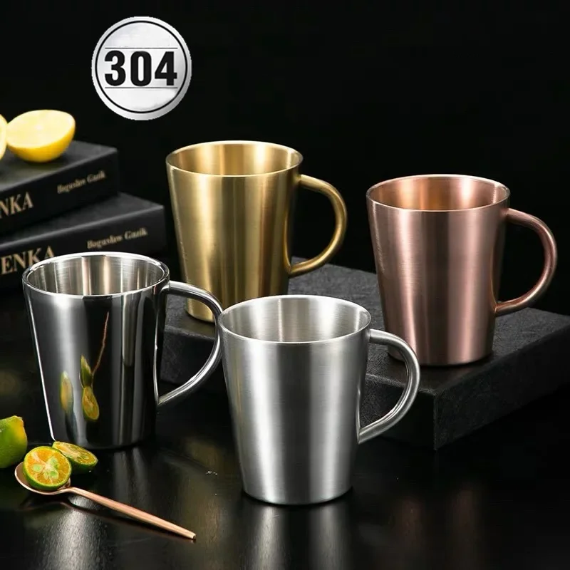 304 Stainless Steel Thermal Coffee Beer Mug Double-layer Tea Cup with Handle for Friends Drinkware Tableware Dropshipping