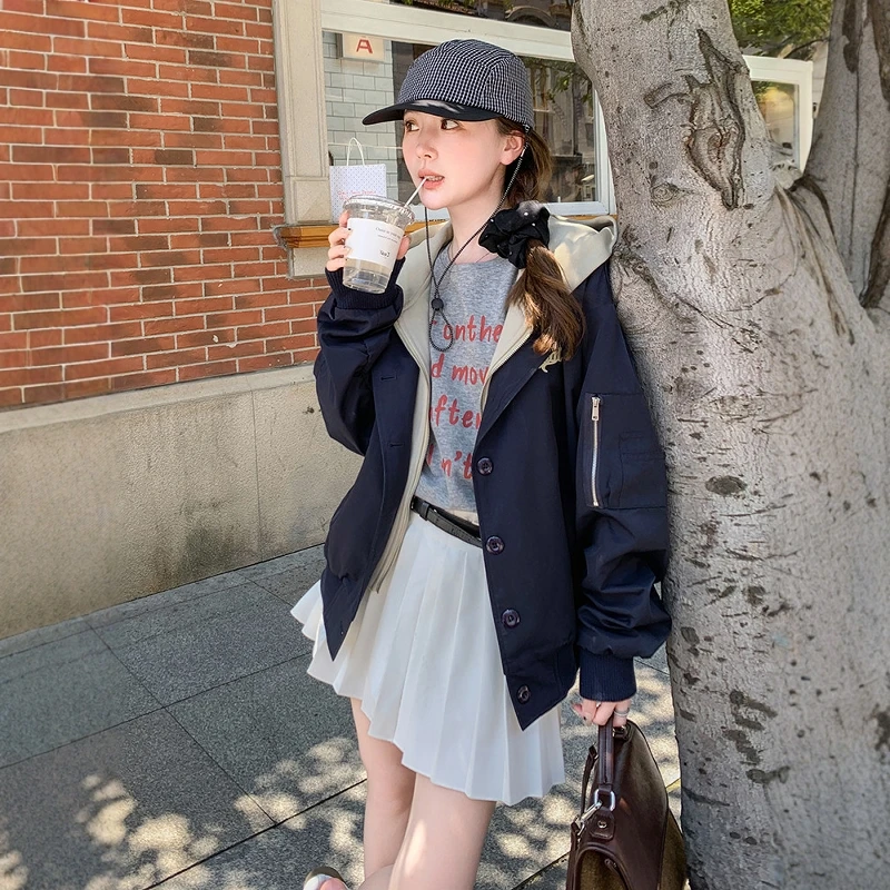 

Куртка с капюшоном большого размера 300 Pou для подростков, модная, с бейсбольной строчкой и вставками, осенне-зимняя верхняя одежда на молнии с длинными рукавами