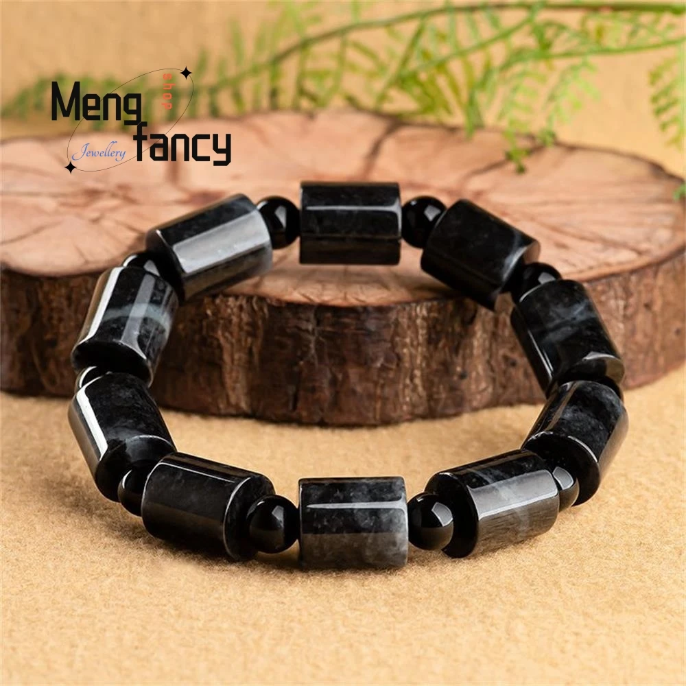 Natural Jadeite A Goods Wu Ji Transit Lutong Fortune String Ice Jade Beads Bracelet Exquisite Retro Fashion Jewelry Holiday Gift