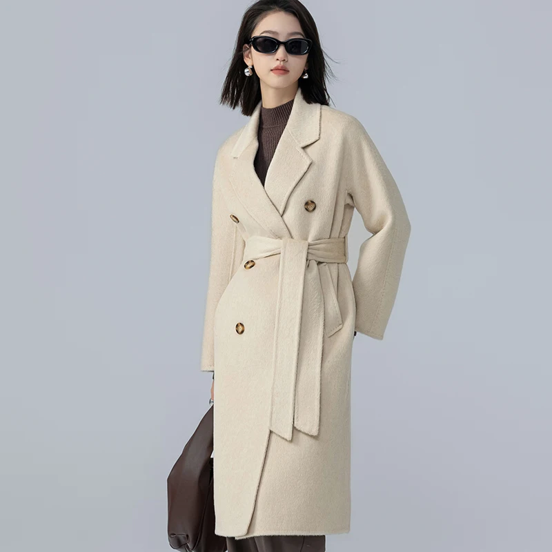 High-End Camel Wool Overcoat 35% Double Breasted Trendy Trench Coat 65% Wool Pure Color All-Matching Fashionable 101801