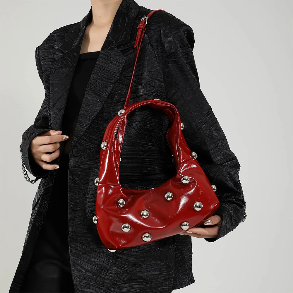 

Женская сумка через плечо с заклепками из искусственной кожи, модная сумка подмышки с регулируемым ремешком, модная сумка-тоут в стиле панк, кошелек, шикарная сумка-хобо