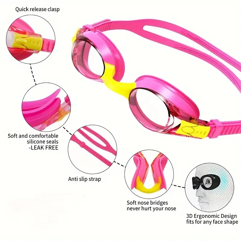 Antibeschlag-Schwimmbrille für Kinder im Alter von 3–12 Jahren, wasserdicht, klare Sicht, keine Lecks, schnell verstellbarer Riemen, Schwimmbrille für Kinder – Detail 3