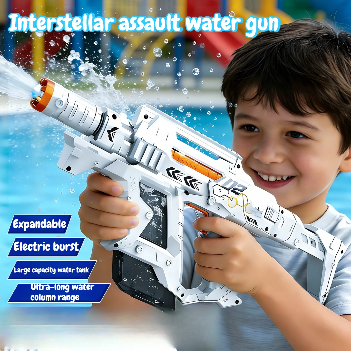 Pistola de Agua Eléctrica Interstellar Pulse con Efectos de Iluminación, Disparo Continuo Automático, Pistolas de Agua para Playa, Piscina, Niños, Juguetes para Exteriores