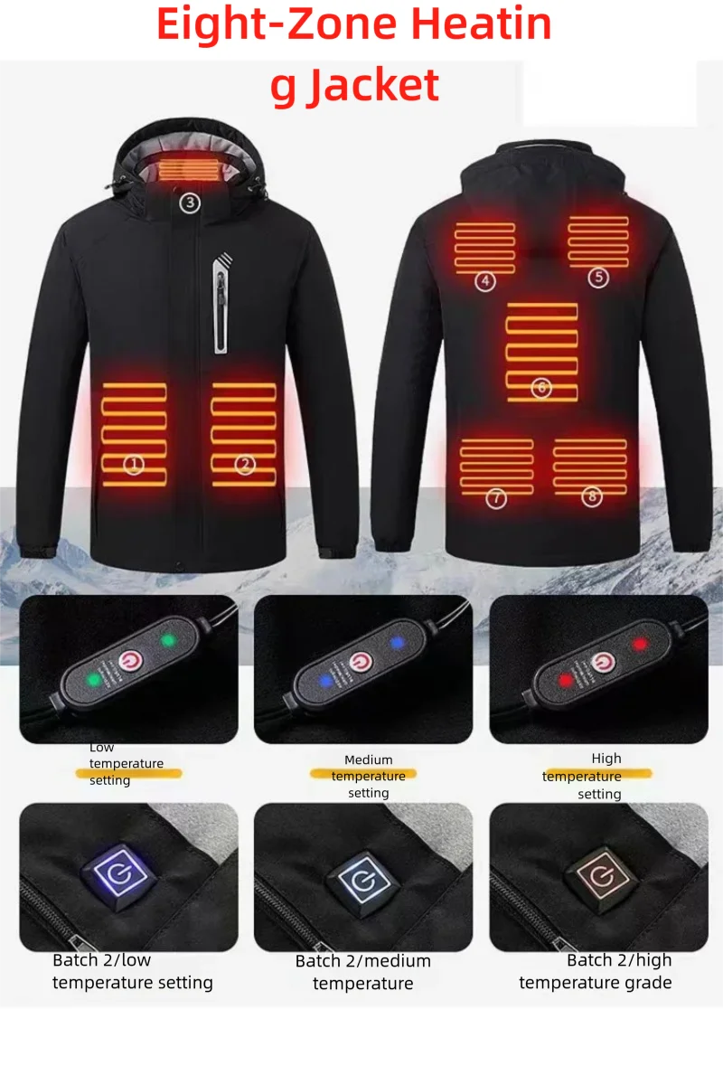 

Мужская трансграничная умная куртка из софтшелла с электрическим подогревом — лыжная куртка с 8-зонным подогревом по постоянной температуре, подходит для Ti