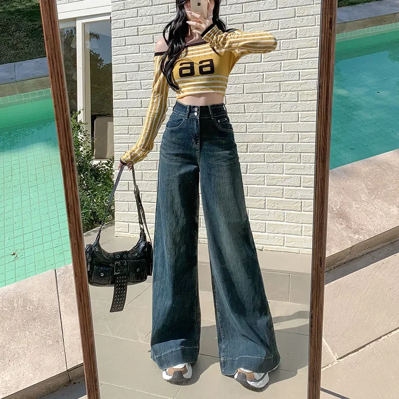 

Simple, Comfortable Elasticity Wide-leg Jeans, New Fashionable, Loose Slim-fit High-waisted Flared Jeans for Women Four Seasons