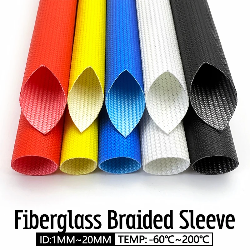 1-20mm ID Flexible High Temp Silicone Fiberglass Braided Tube 200℃ Fire Retardant Insulation Wrap Engine Wiring Cable Protection