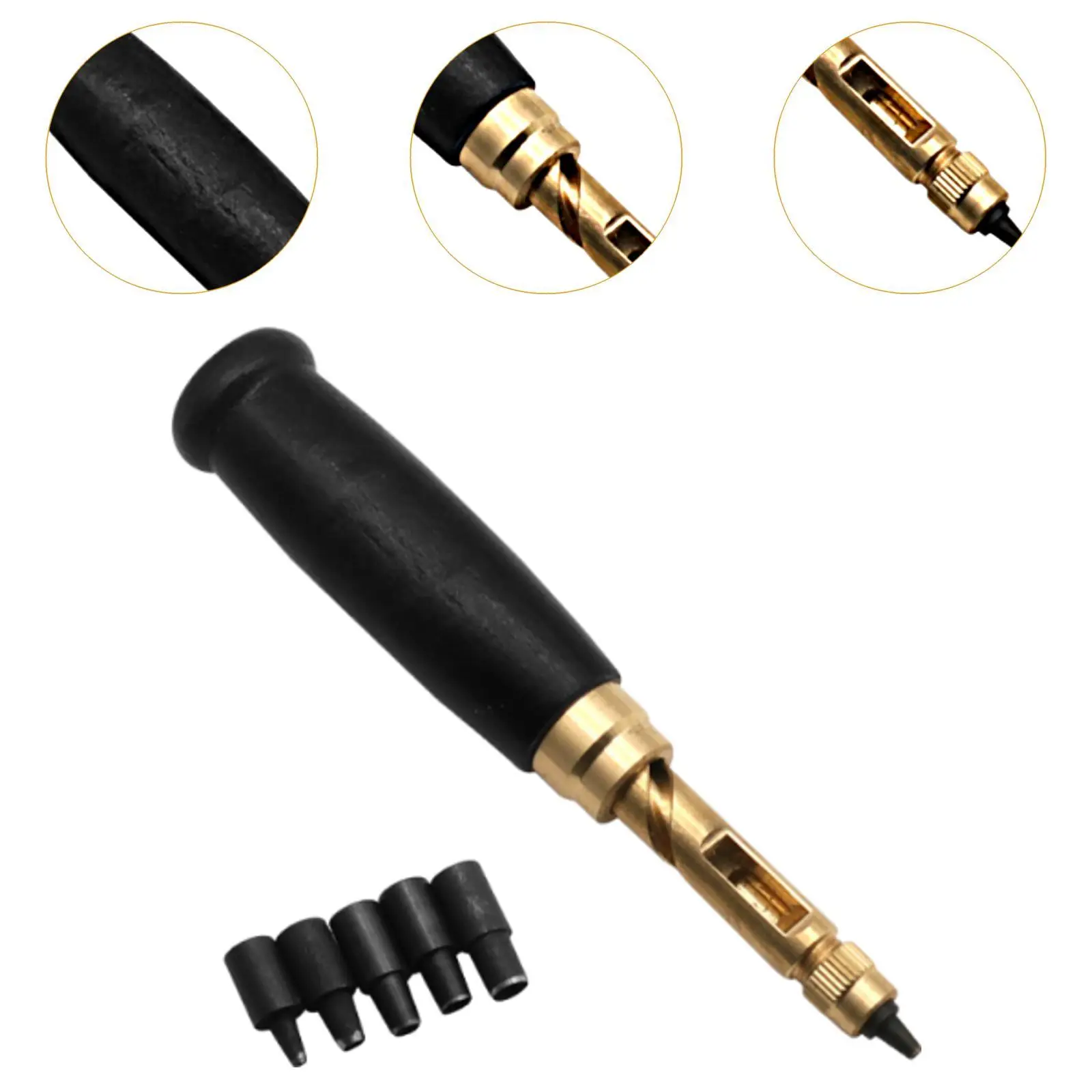 Screw Hole Punch Auto Leather Tool with Wood Handle 6 Tip Sizes Fabric Punch Set for DIY Crafts Paper Fiber Sewing Leather
