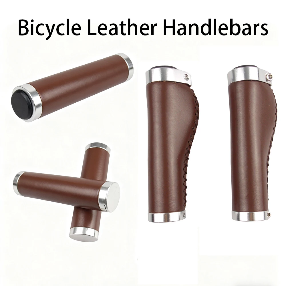 

Bicycle Grips Retro brown PU Leather Handlebar Grip Lock on Ergonomic DesignBicycle Leather Handlebar Grip mtb Bike Accessories
