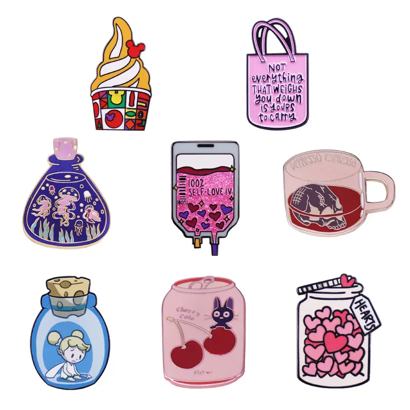 Beautifully Creative Cartoon Bottle Type Badge Soda Can Metal Brooch Used To Decorate Enamel Pride Pins for Classmate Gifts