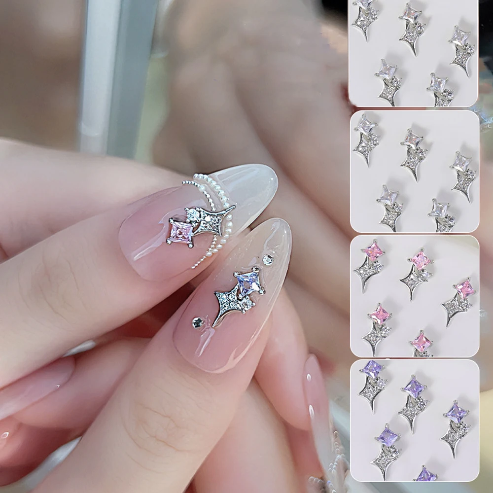 

10Pcs Diamond Star Nail Art Charm 3D Sparkling Luxurious Crystal Gem Silver Star Nail Ornament DIY Exquisite Nail Accessories