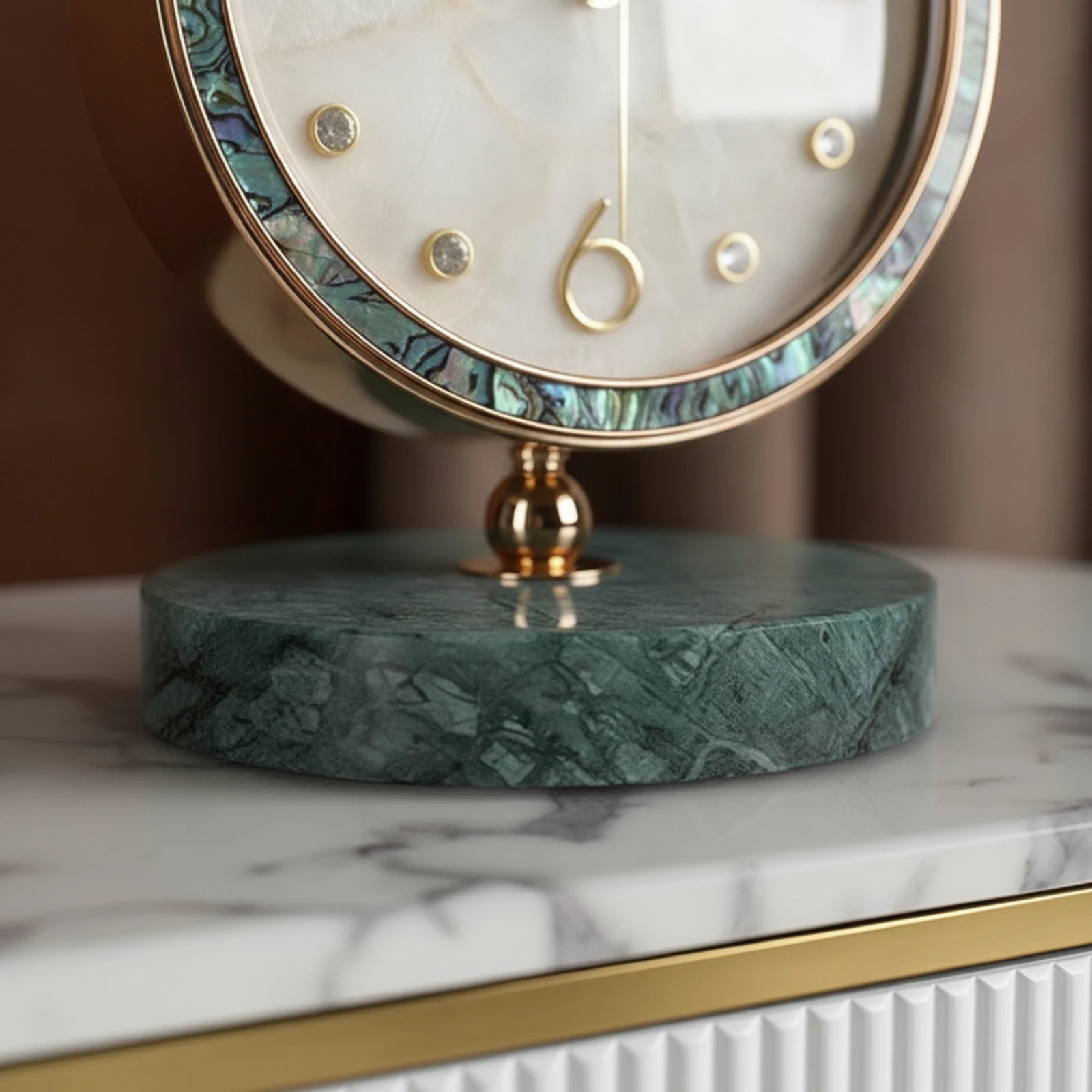 Clock with Marble Base Iridescent Decorative Desktop Clock Analog Modern for Homeowners, Living Room, Bedroom