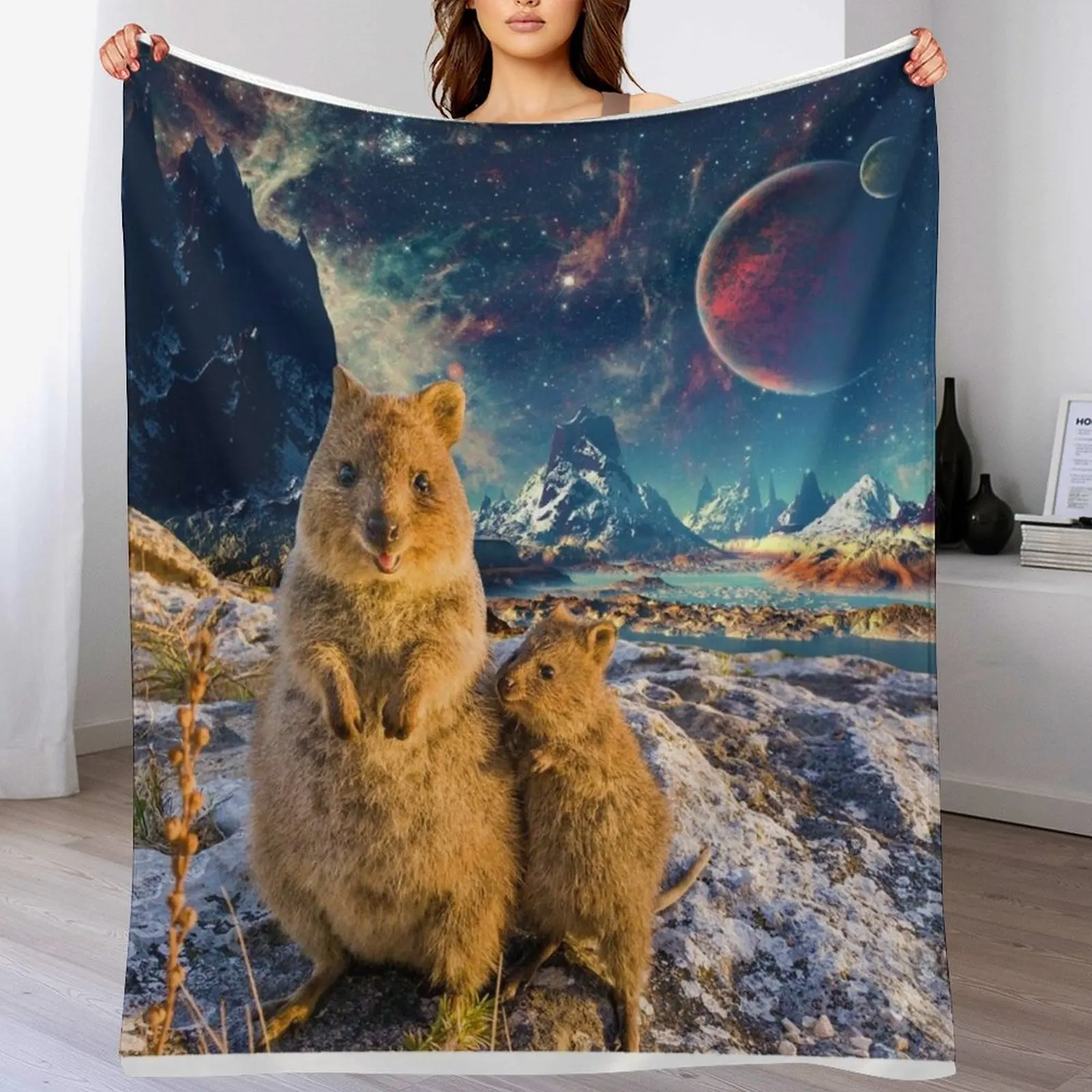 Happy Quokka Trip to Space Throw Blanket blankets ands For Baby Soft Luxury Throw Blankets