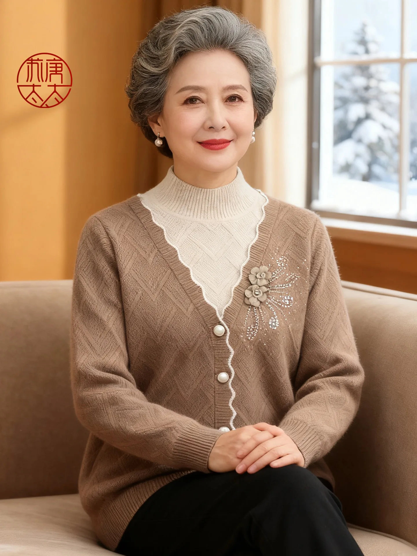 

Loose Long Sve Base irt Mommy Sle Faionable Midlife Women's Clothing Autumn Winter Set Thin Sweater for ly Ladies