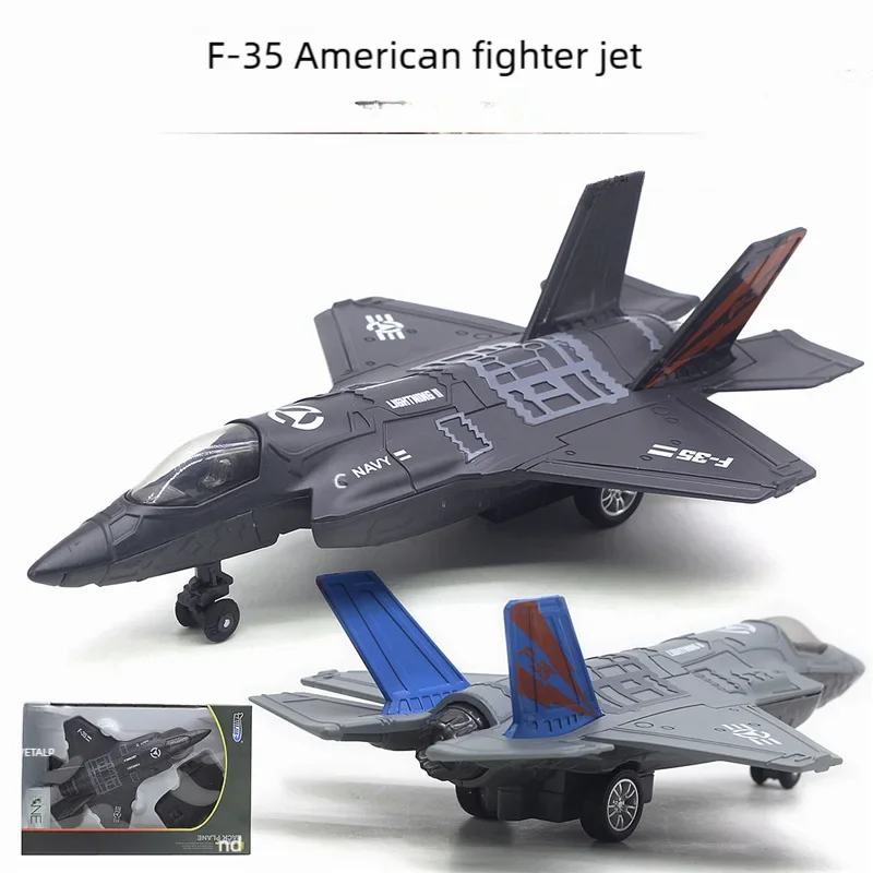 

22cm American Pull Back Toy Planes F-35 Alloy Fighter Aircraft With Light & Sound Diecast Airplane Toy For Kids Birthday Gifts