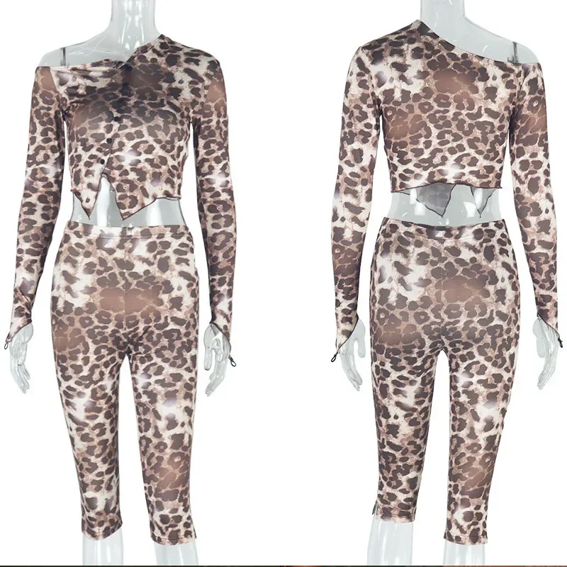 Sexy Leopard Print Knee-length Shorts Sets Outfits for Woman 2 Pieces Y2K Night Club Party Crop Top and Short Matching Sets Rave