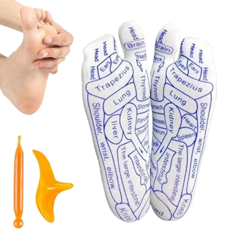 Relieve Tired Feet Reflexology Socks Massage Stick Foot Pain Relief Foot Massage Socks Reusable with Massage Tool