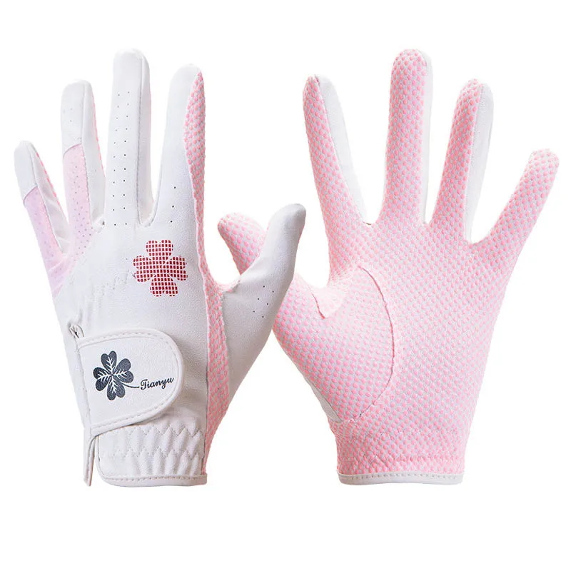 TTYGJ Golf Women\'s Gloves PU Leather Left and Right Hands 1 Pair of Anti Slip Particles with Breathable Outdoor Sports Gloves