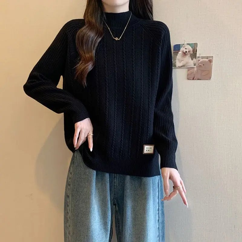 

Women's Casual Sle f High Collar Knitwear Sweater Base irt Autumn Winter Large Size Inner Wear Comfortable Loose Fit