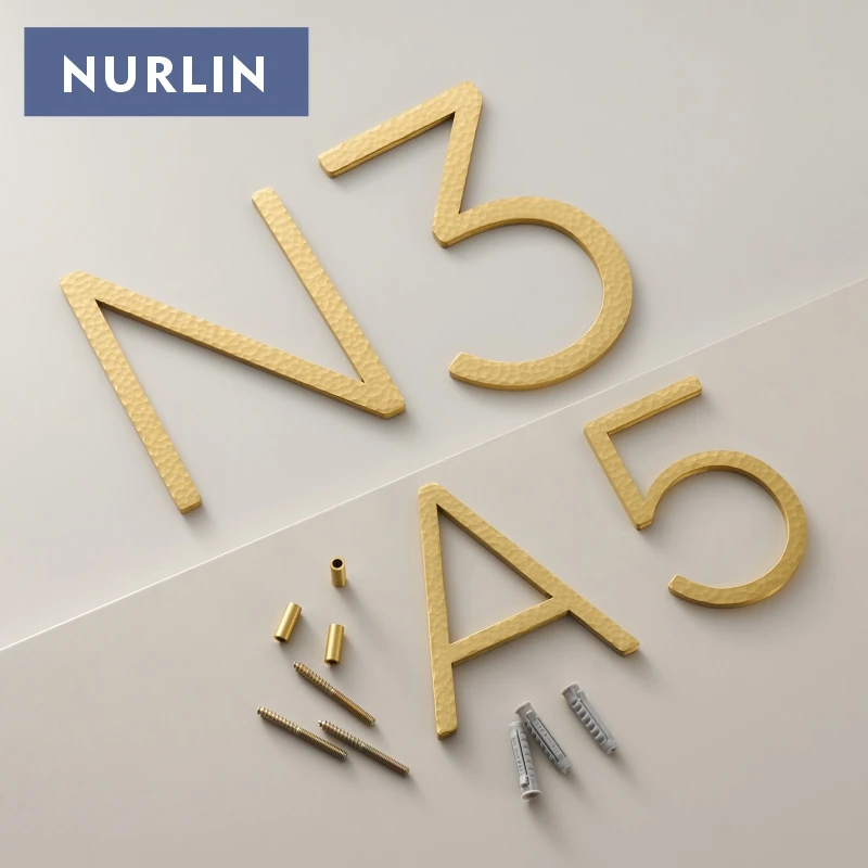 Nurlin Solid Brass Hammered Matt Gold 4-12 Inches 10-30cm Big Number Letter Door House Public Floating Signature