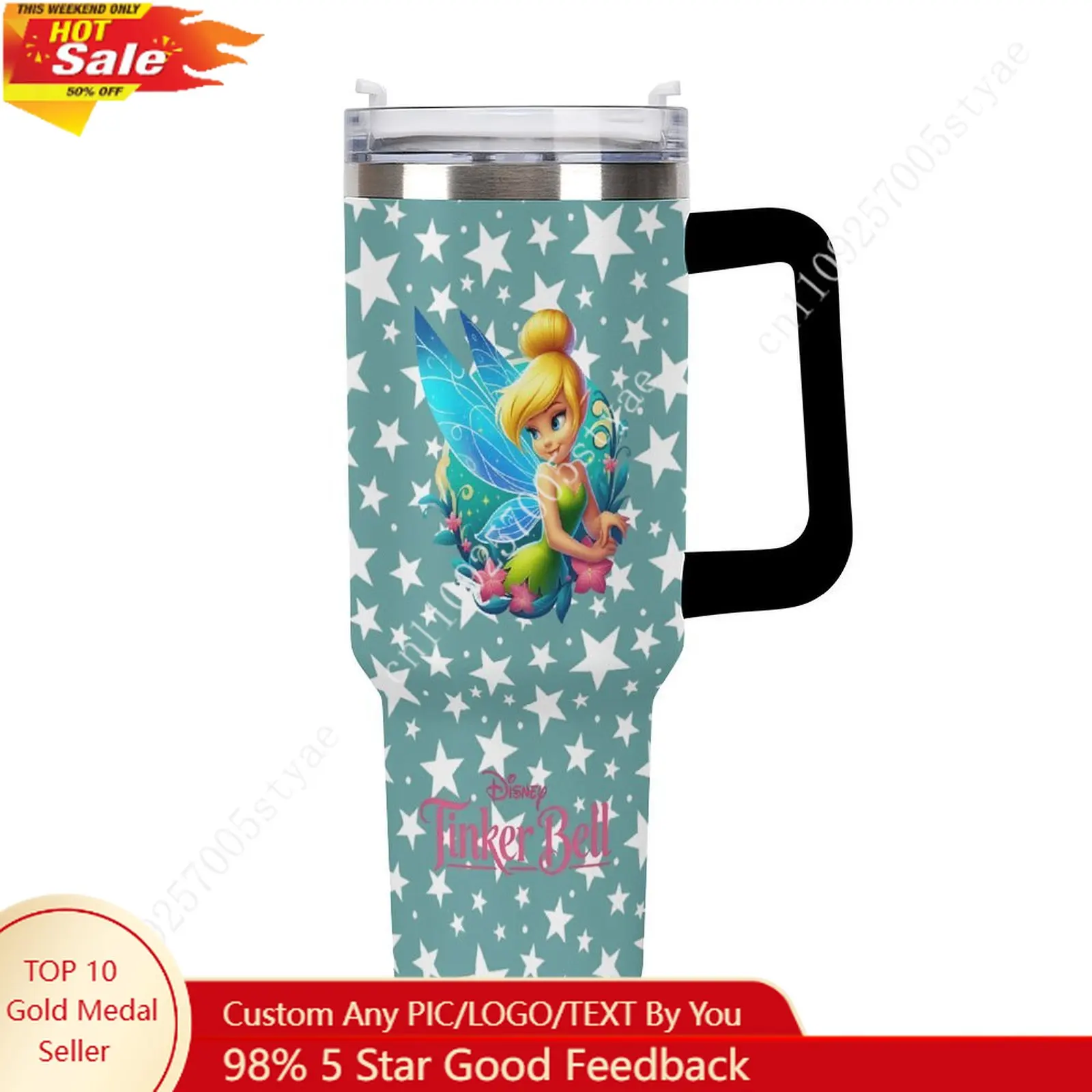 

Tinker Bell Insulated Water Bottle Disney Cartoon Custom Design Your Personal Text Images Car Cup Travel Water Bottle 40 Oz