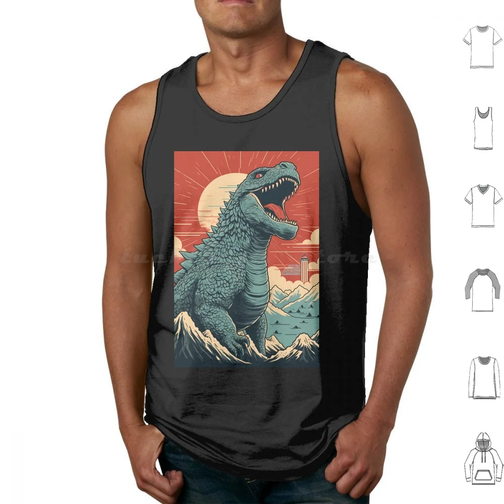 Monster The Kaiju King Tank Tops Print Cotton Zilla Retro Vintage Original Mens Pop Culture Fandom Movie Film Cinema