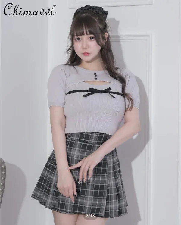 

Japanese Ballet Sweet Bowknot Three-Dimensional Knitted Camisole Top Two-Piece Set 2025 New Fashion Women's Knitted T-Shirt