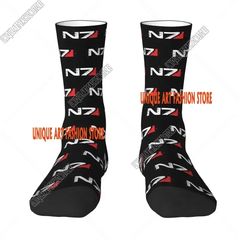 

Носки Mass Effect N7 с крутым принтом для видеоигр для мужчин и женщин, эластичные летние, осенне-зимние носки Alliance в стиле милитари Crazy Crew