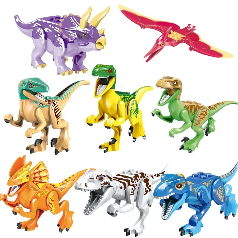 Locking Blocks Jurassic Dinosaurs Tyrannosaurus Rex Wyvern Velociraptor Stegosaurus Building Blocks Toys For Children Dinosaur