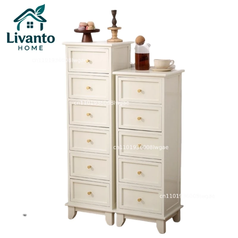 

Mini Narrow Storage Cabinet - Wooden Drawer Organizer with Anti-Mold Feet for Bedroom/Living Room