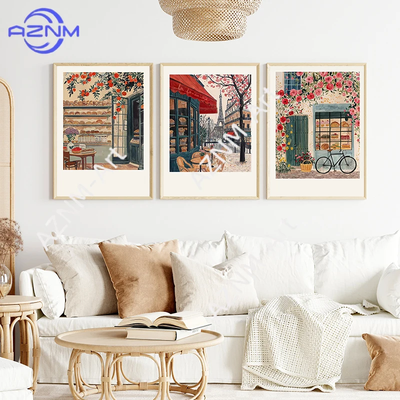 Dutch Canal House French Boulangerie Italian Coast Paris Cafe Poster Print Wall Art Pictures Canvas Painting Room Home Decor