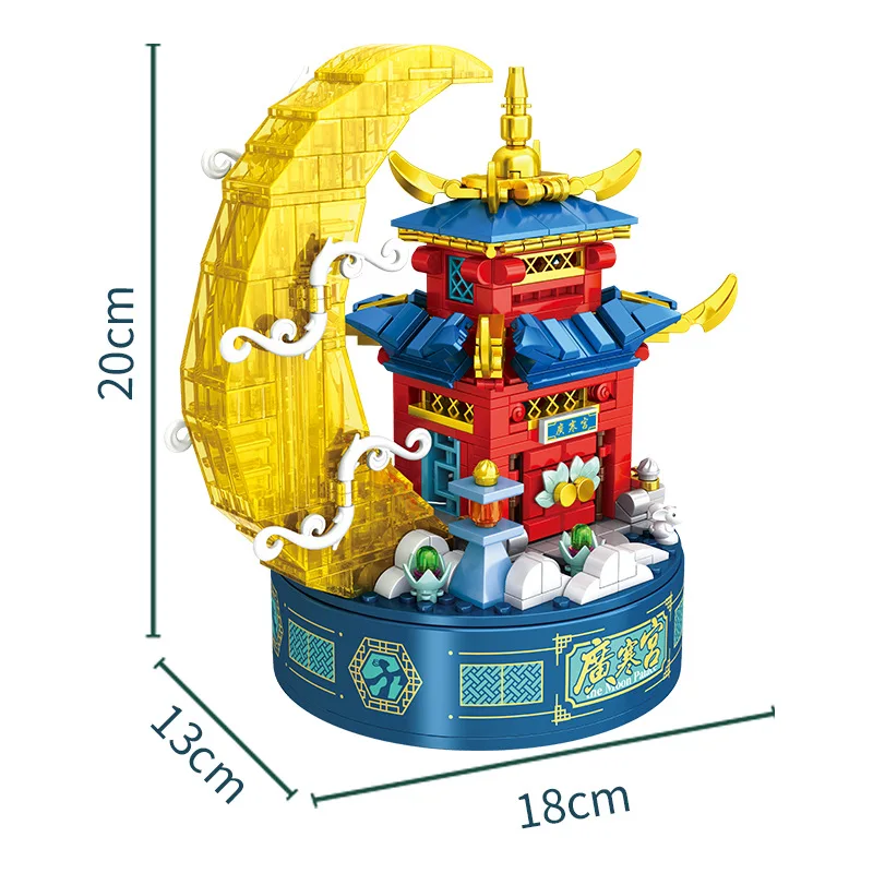 Chinese Mythological Architecture Building Block Creative Music Box Construction Brick Moon Palace Educational Toys With Light