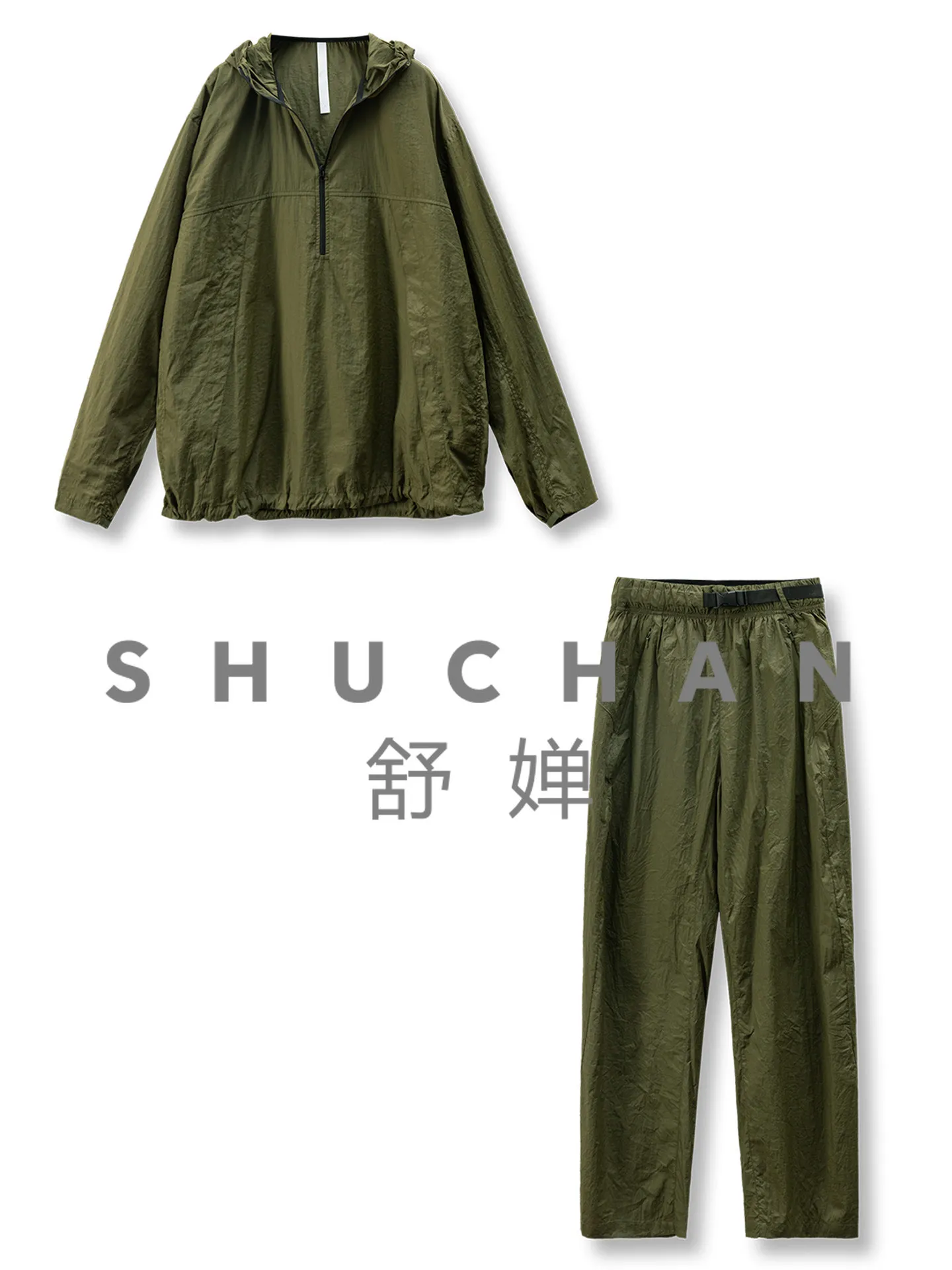 

2 Piece Sets Womens Thin Camping Wind, Light Outdoor, Cabinet Hooded Jacket + Tapered Straight Pants Suit Women's 41J5