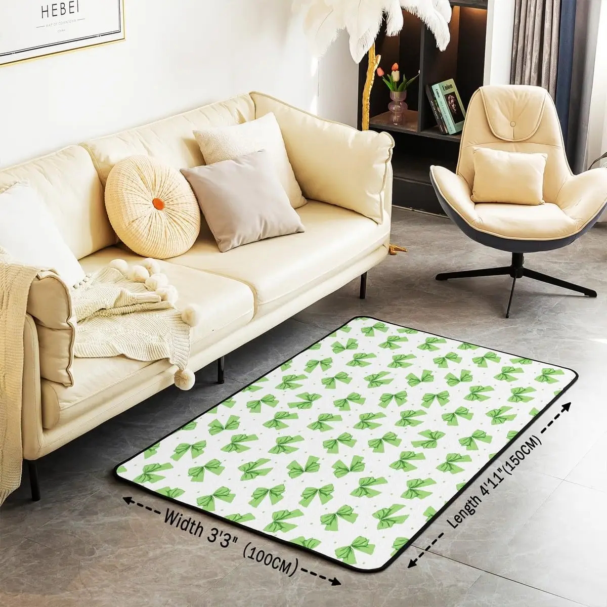 Cute Bow Knot Area Rug, Emerald Green Bow Tie Rugs for Living Room, Dreamy Princess Bowknot Girly Washable Rug Kawaii Geometric