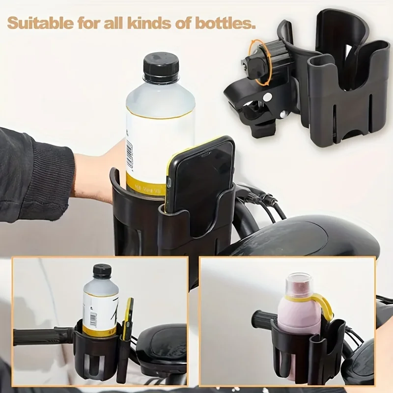 2-in-1 Universal Kinderwagen Wasserbecherhalter mit Telefonhalter, universeller Flaschenhalter für Rollstuhl Kinderwagen Zubehör