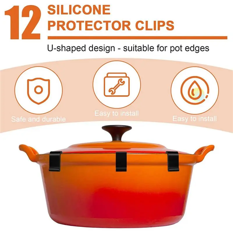 ABUN-24Pcs Dutch Oven Lid Protector Clips,Silicone Cookware Protector Clips Pot Lid Flexible Bumpers Lifter Accessories Black