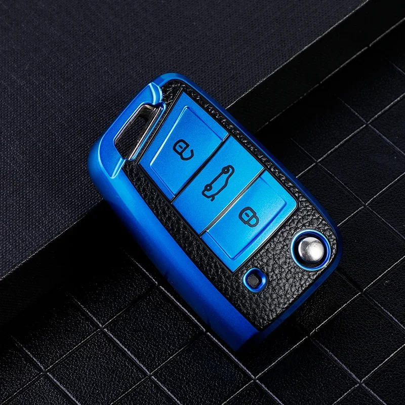 Leather TPU Auto Folding Remote Fob Cover Car Key Case for Volkswagen MK7 GTI 7 Golf 7 Golf R Skoda Octavia A7 SEAT